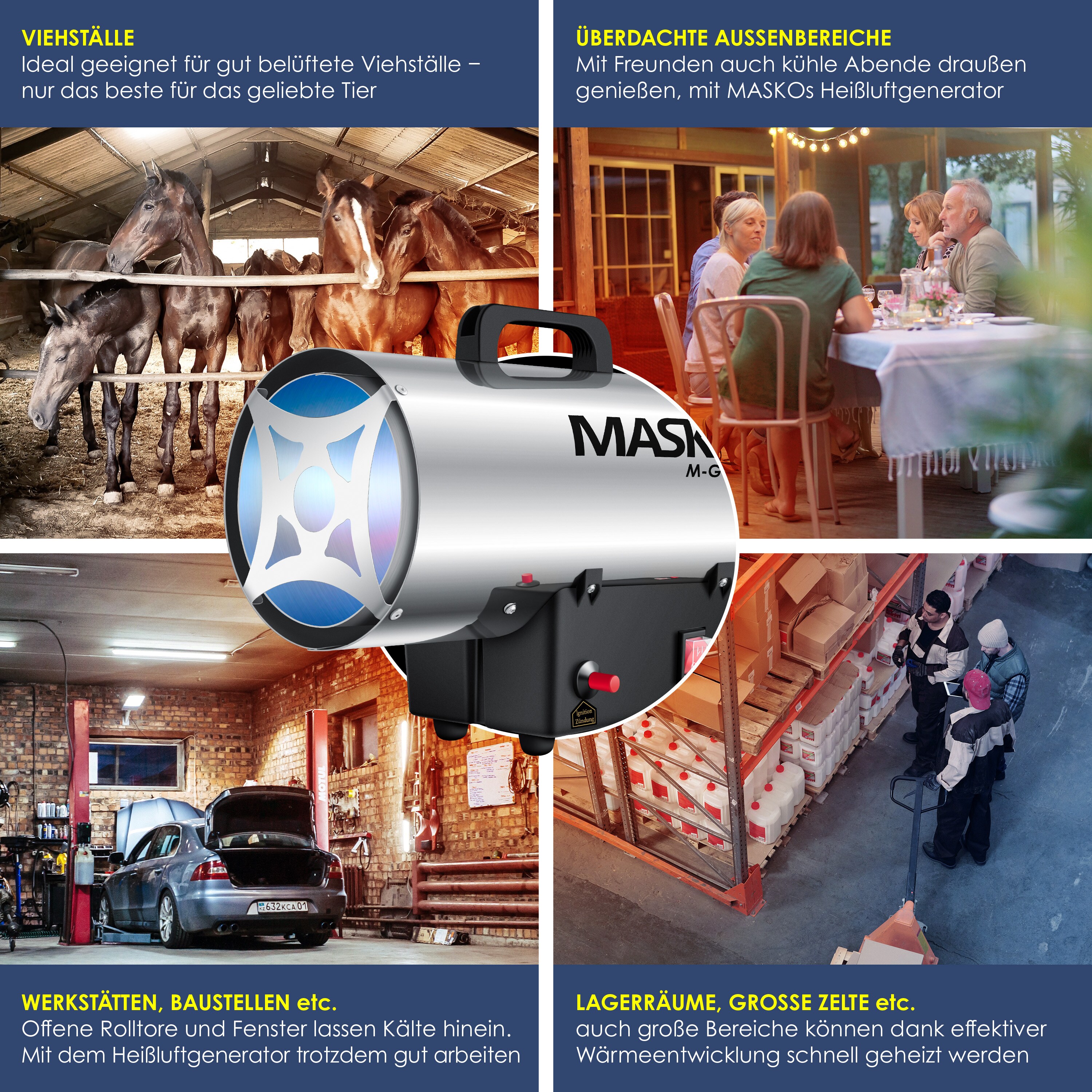 MASKO® Gasheizgebläse Gasheizer Heizkanone Gasheizstrahler Bauheizer Gas Heizgerät heizstrahler Heißluftgenerator inkl. Gasschlauch & Druckminderer Heizgebläse für handelsübliche Gasflaschen
