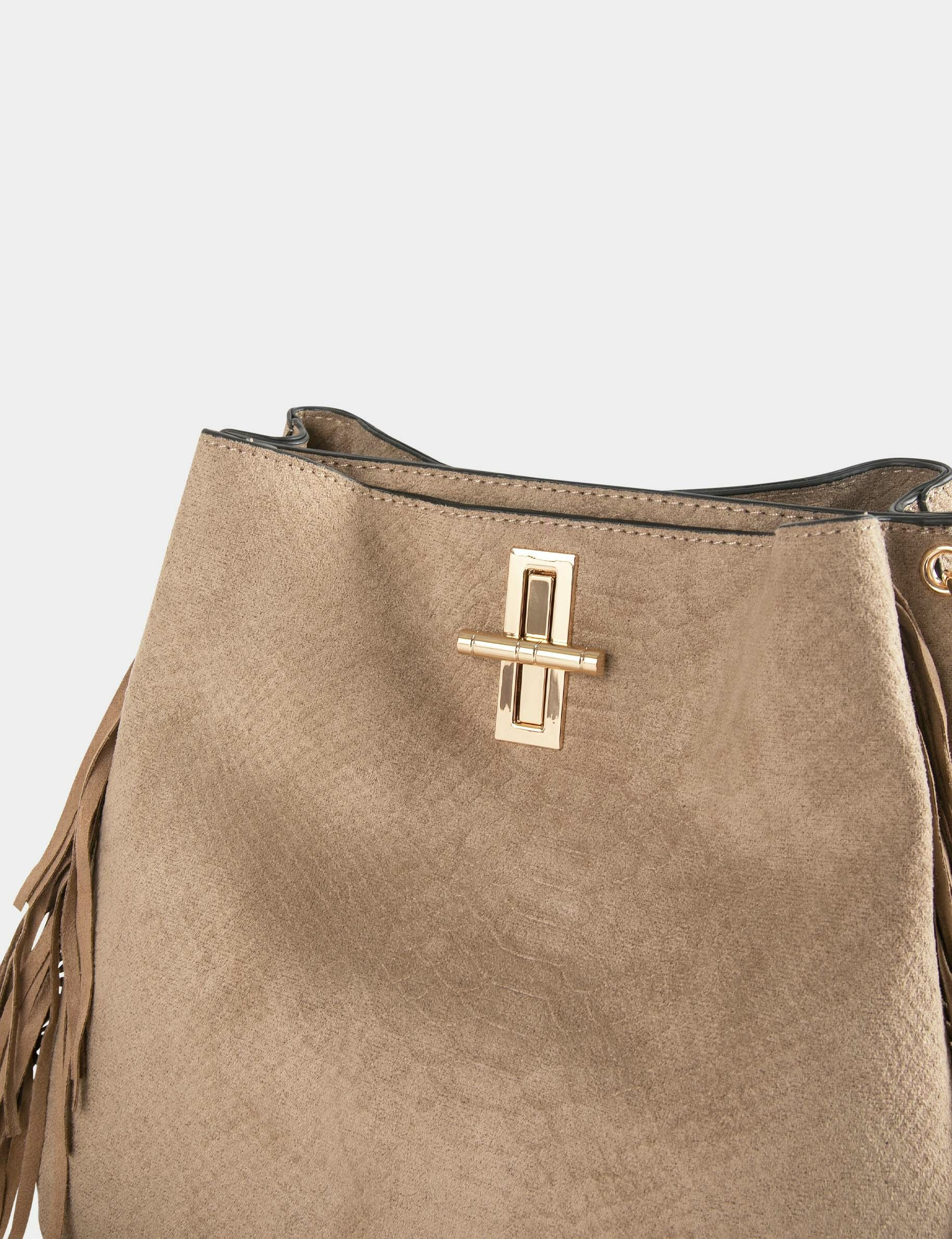 Sac seau à franges aspect python beige femme - beige