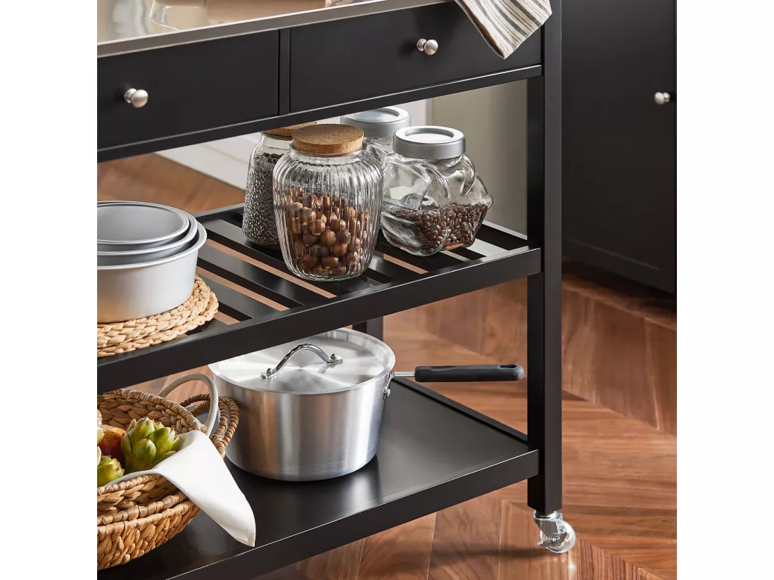 Desserte Roulante Chariot de Cuisine de 2 étages avec Grand Plan de Travail en Acier INOX, FKW47-SCH