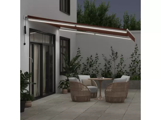 Auvent rétractable automatique avec LED marron 400x300 cm