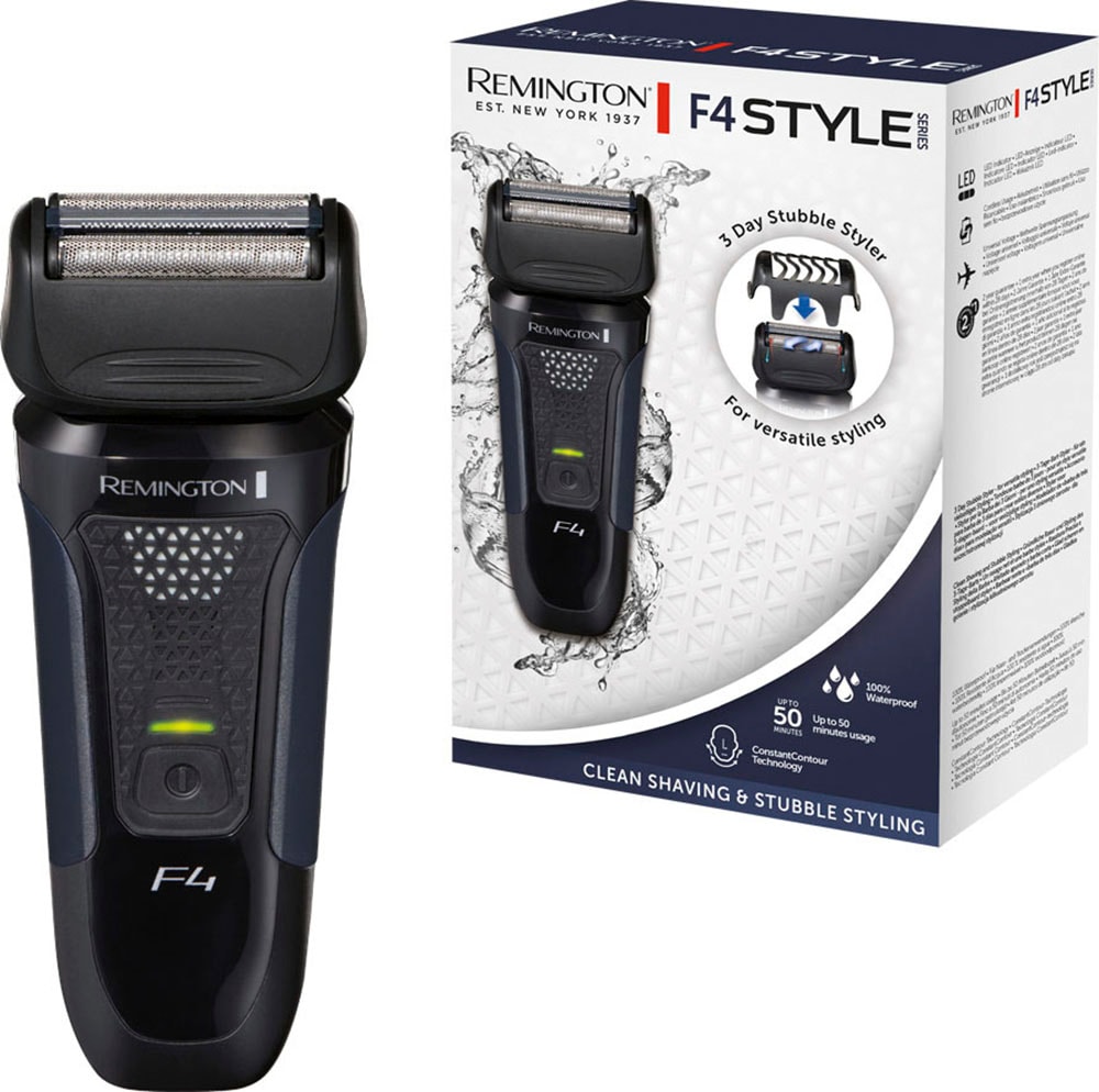 Remington Elektrorasierer »F4002 Style Series Foil Shaver F4« 1 Stk. Aufsätze integrierter Präzisionstrimmer +3-Tage Bart-Aufsatz/Schutzkappe, Detailschneider, 100% wasserdicht