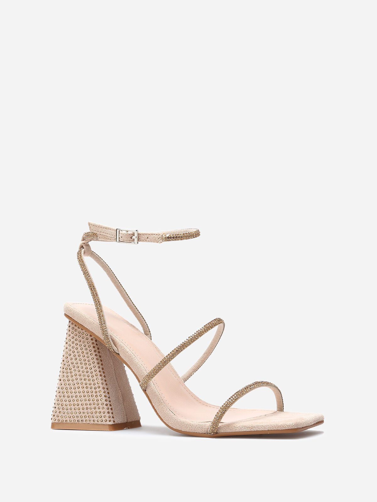 Sandales en suédine à strass- Beige