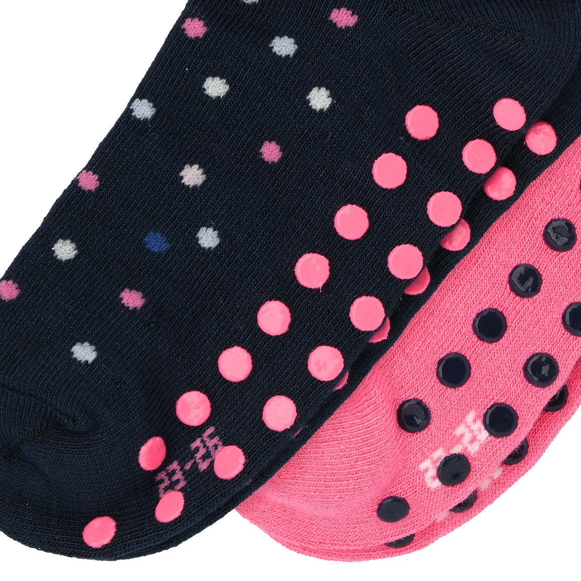 Topolino 2 Paar Mädchen Stoppersocken mit Punkten dunkelblau / pink