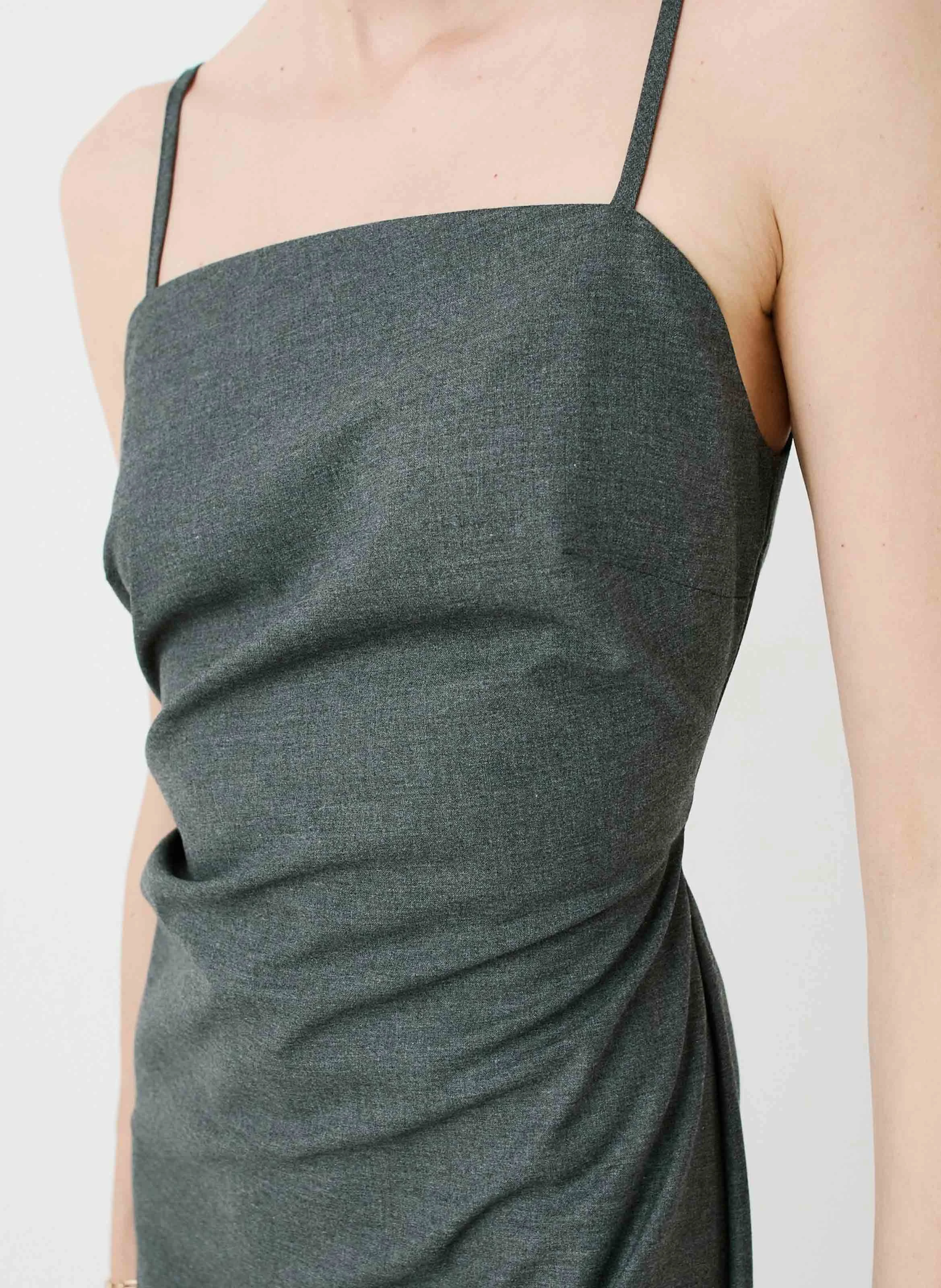 RADELE - Robe midi droite à bretelles | Gris