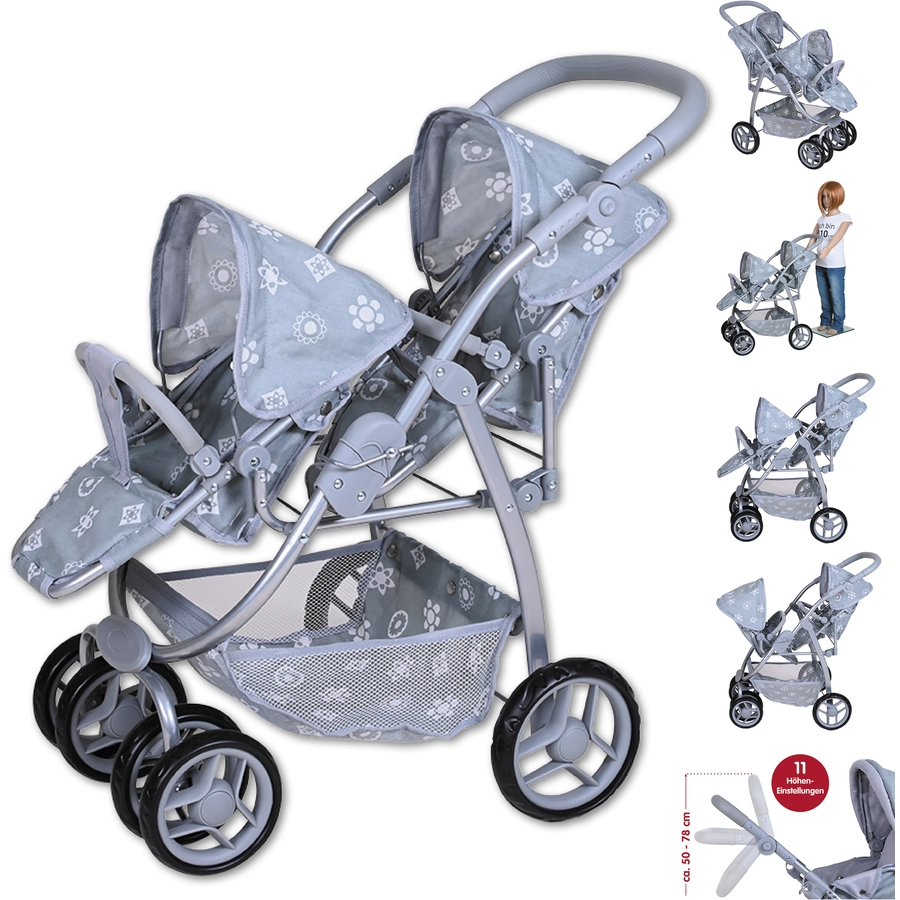 knorr toys® Zwillingspuppenwagen Milo - Royal grey grau