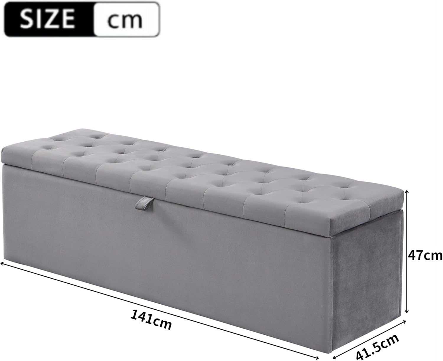 Polsterbank Samt, Gepolsterte Sitzbank, Betthocker, Bank mit Stauraum, grau 138 x 41 x 42 cm