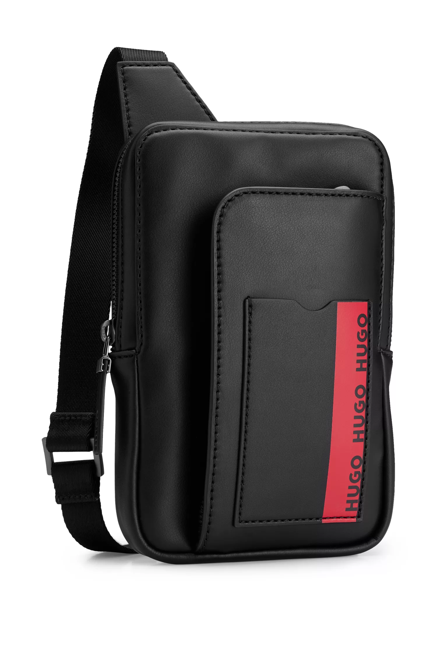 Bolsa de pescoço HUGO vermelha em couro sintético com bolso com acabamento em logotipo.