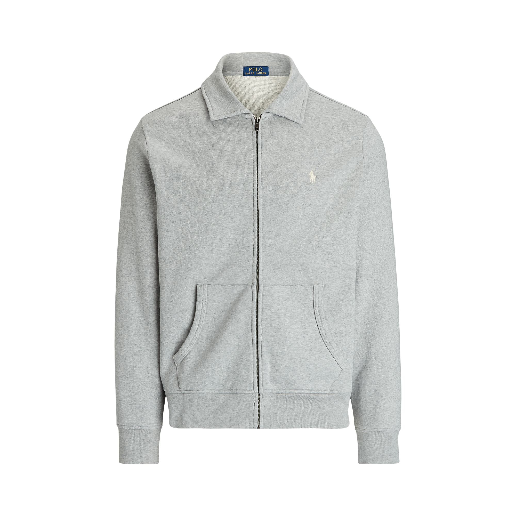 Sweat col polo zippé en coton| Gris