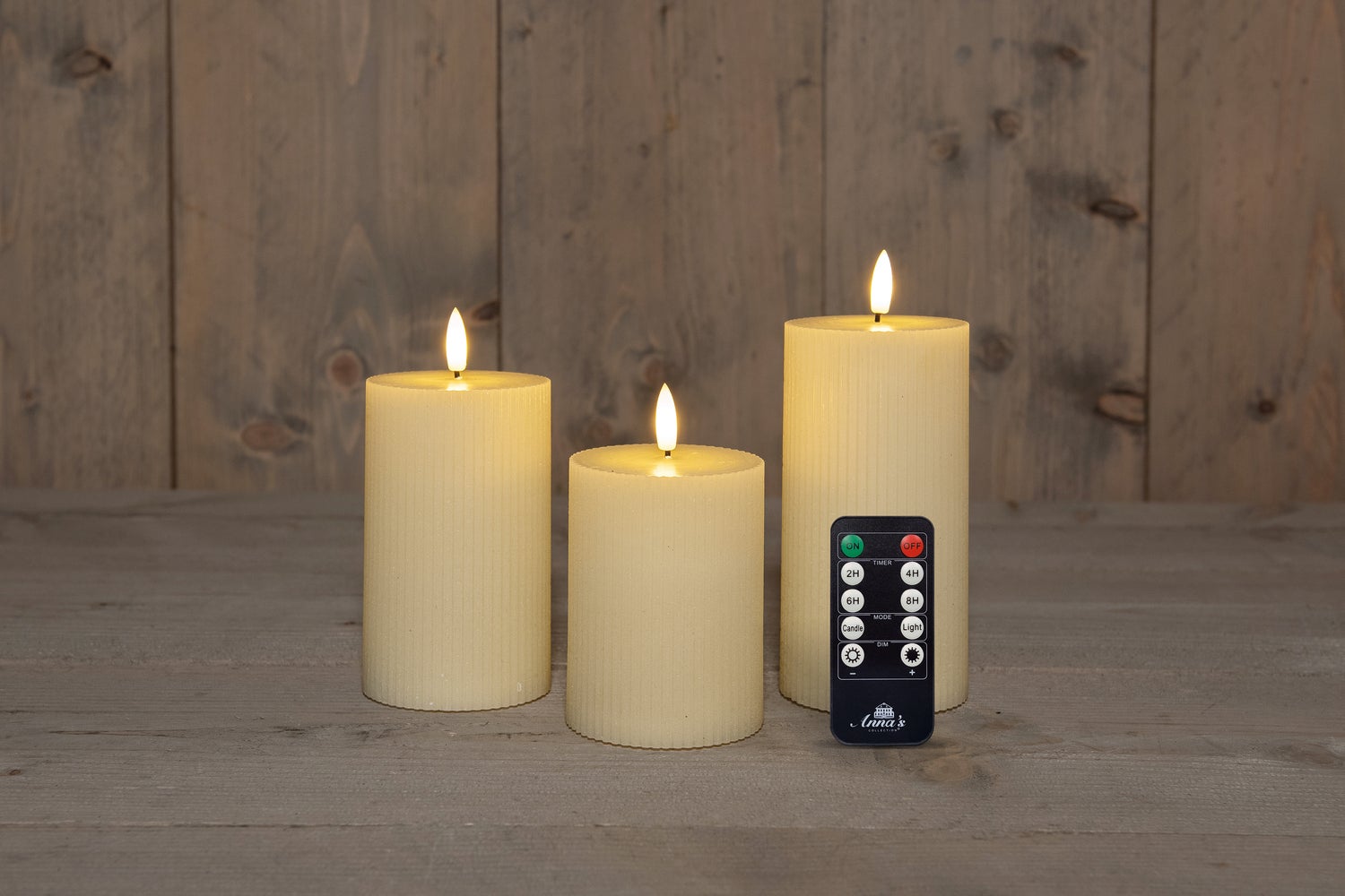 Anna's Collection led stompkaars Riba ivoor D 7,5 H 10 / 12,5 / 15 cm 3 stuks