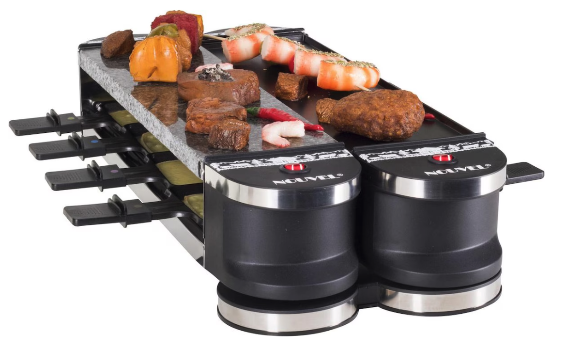 (17-tlg. Set) Raclette Gerät Docking 8 Kombinierbarer Tischgrill Raclette Ofen mit Metall / Stein Grifffläche (401533) - Schwarz