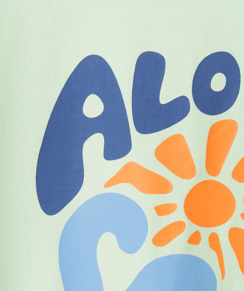 t-shirt manches courtes garçon en coton bio vert thème aloha