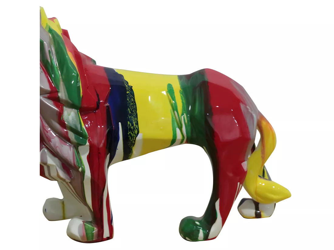 Statue lion géométrique avec coulures multicolores H32 cm - SCAR