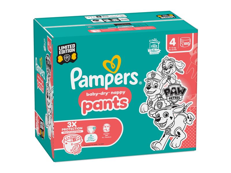 Pampers Windeln Baby Dry Pants Paw Patrol Maxi Grösse 4 Monatsbox 9-15 kg, 180 Stück