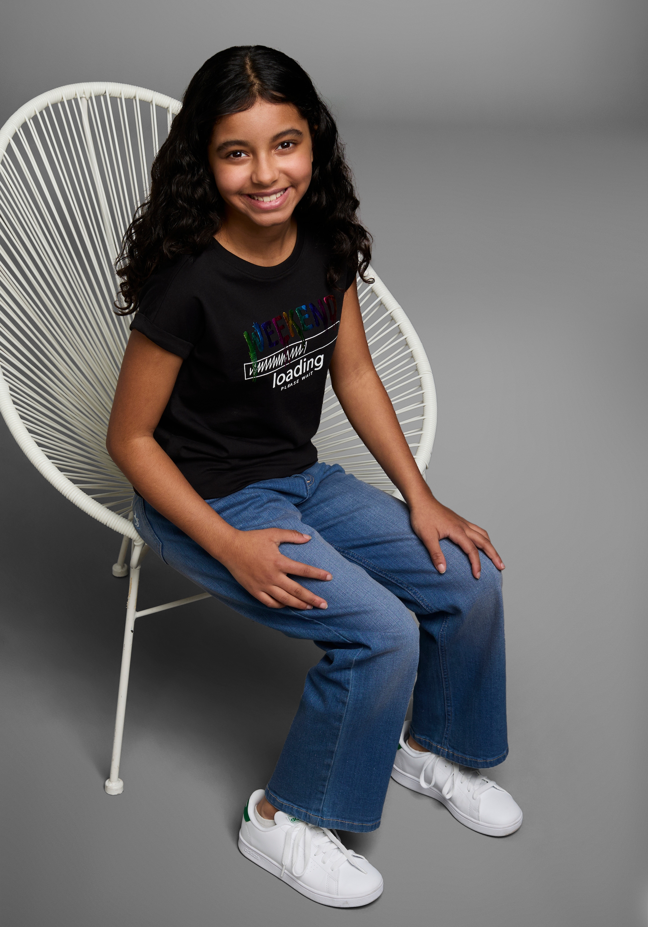 KIDSWORLD T-Shirt »WEEKEND loading...please wait«, Kurzarm,  weite Passform,  bedruckte Optik,  Rundhalsausschnitt