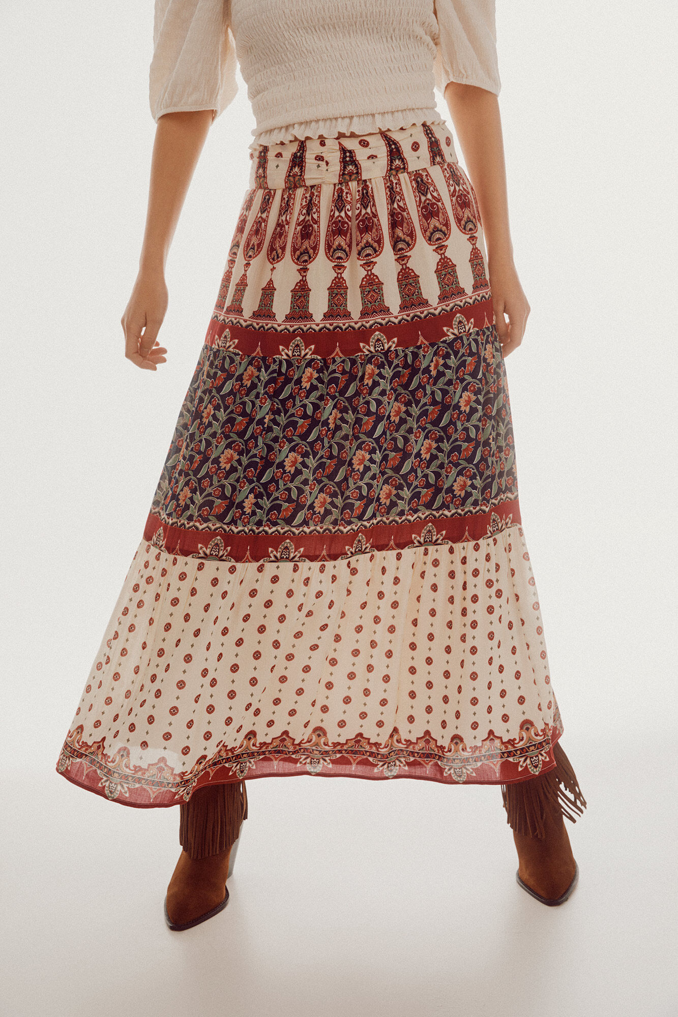 Saia longa fluida estampada - Multicolorida