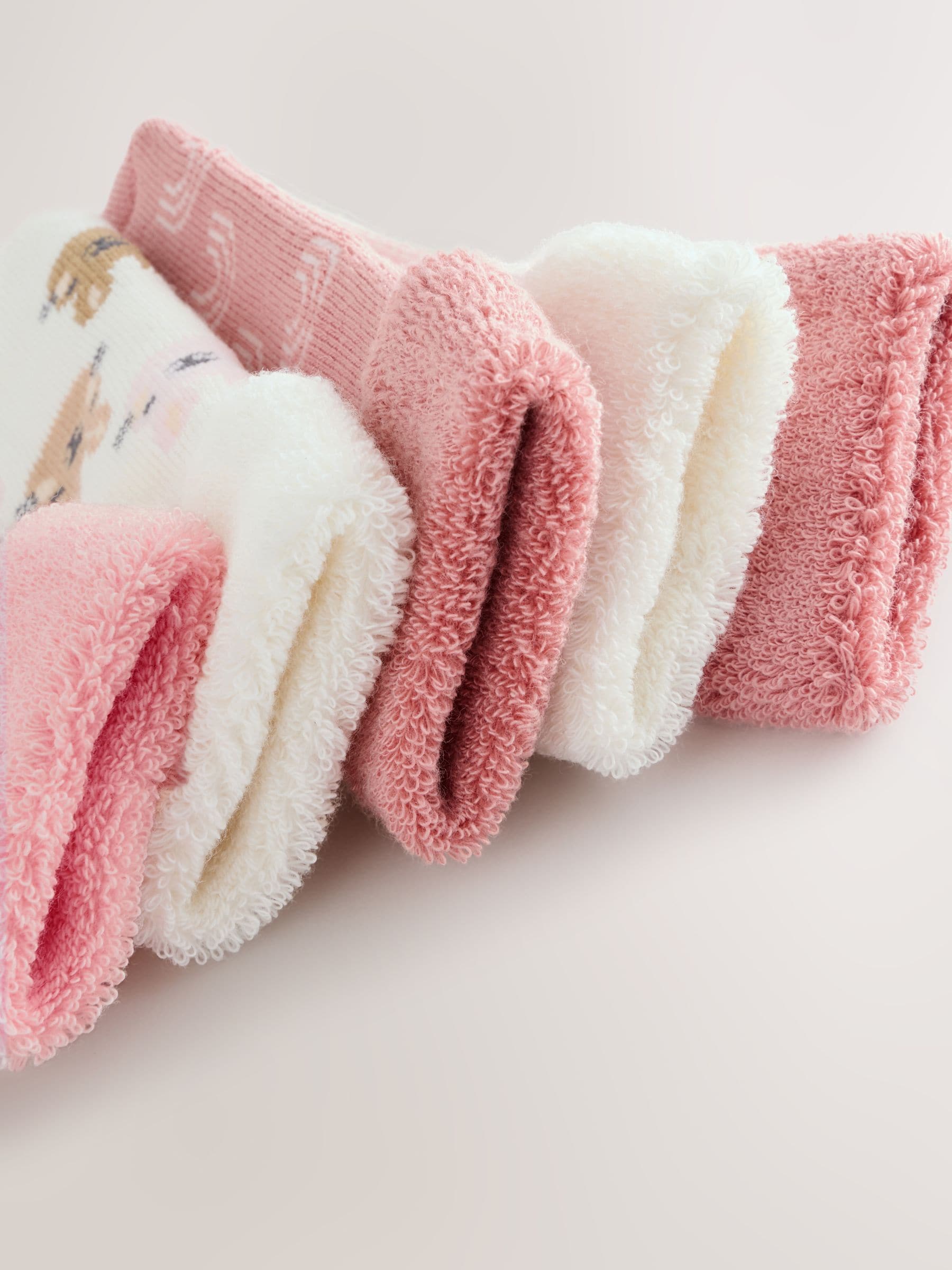 Roze - Verpakking van 5 paar baby badstof sokken met rolkraag (0mnd-2jr)