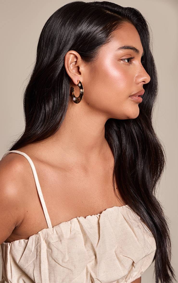 Doré Boucles D'oreilles Créoles Volumineuses Multi-pierres