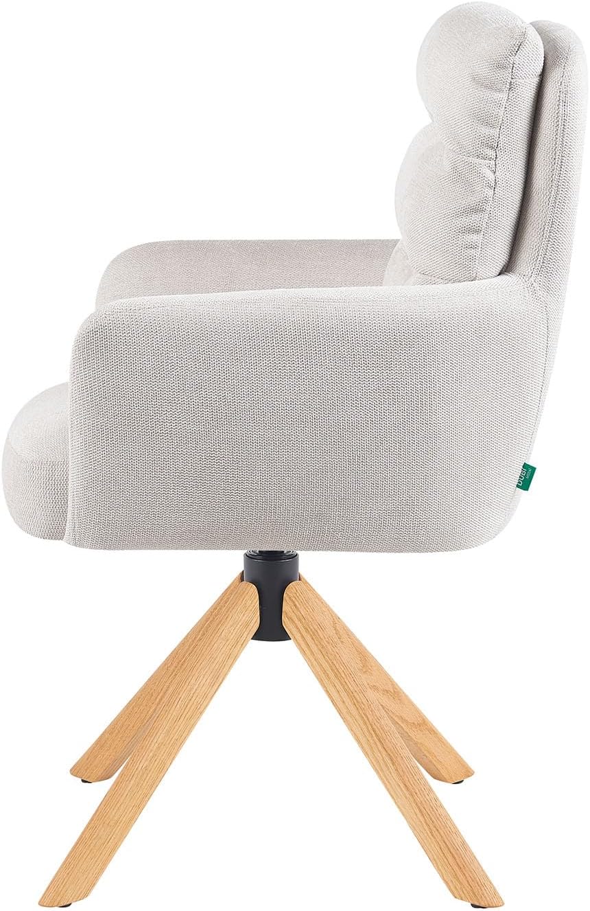 DUBI Möbel Esszimmerstühle 2er Set 360° drehbar mit Rückstellfunktion, Taschenfederkern, hoher Sitzkomfort, bis 150 kg belastbar, Stoff Creme, Eiche Massivholzgestell geölt (Natur), Mika-Jule