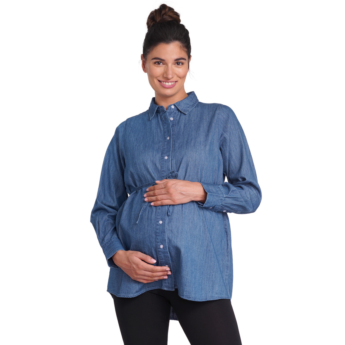 Gina Mama Damen Umstandsbluse mit Bindeband blau
