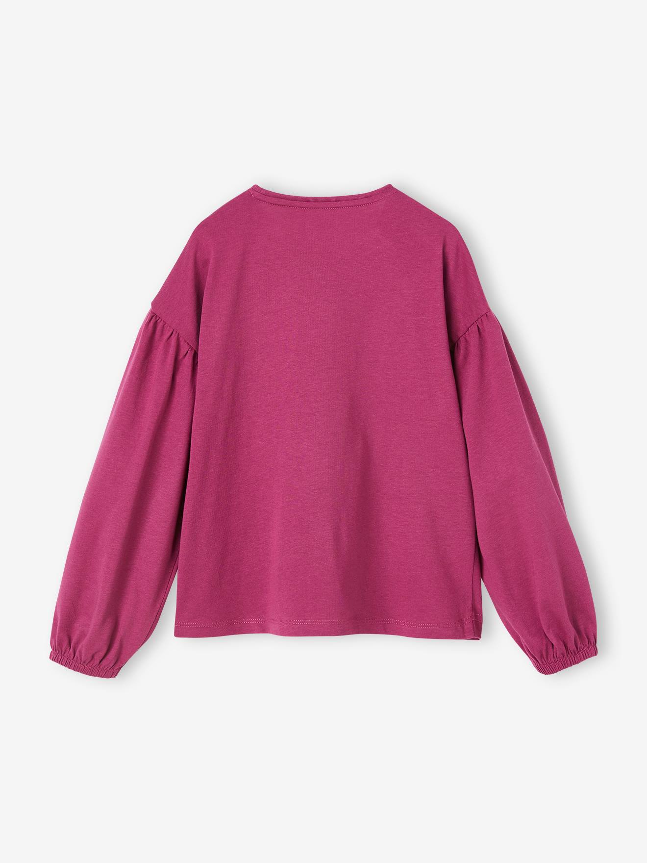 Camiseta azul marinho com detalhes brilhantes e texto em veludo para meninas.