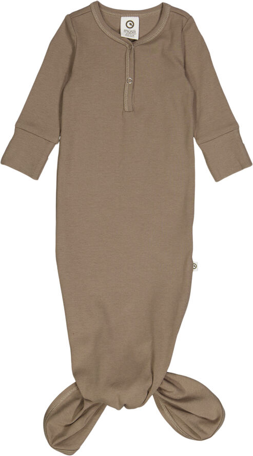 Müsli by Green Cotton Rib l/s knot gown Walnut