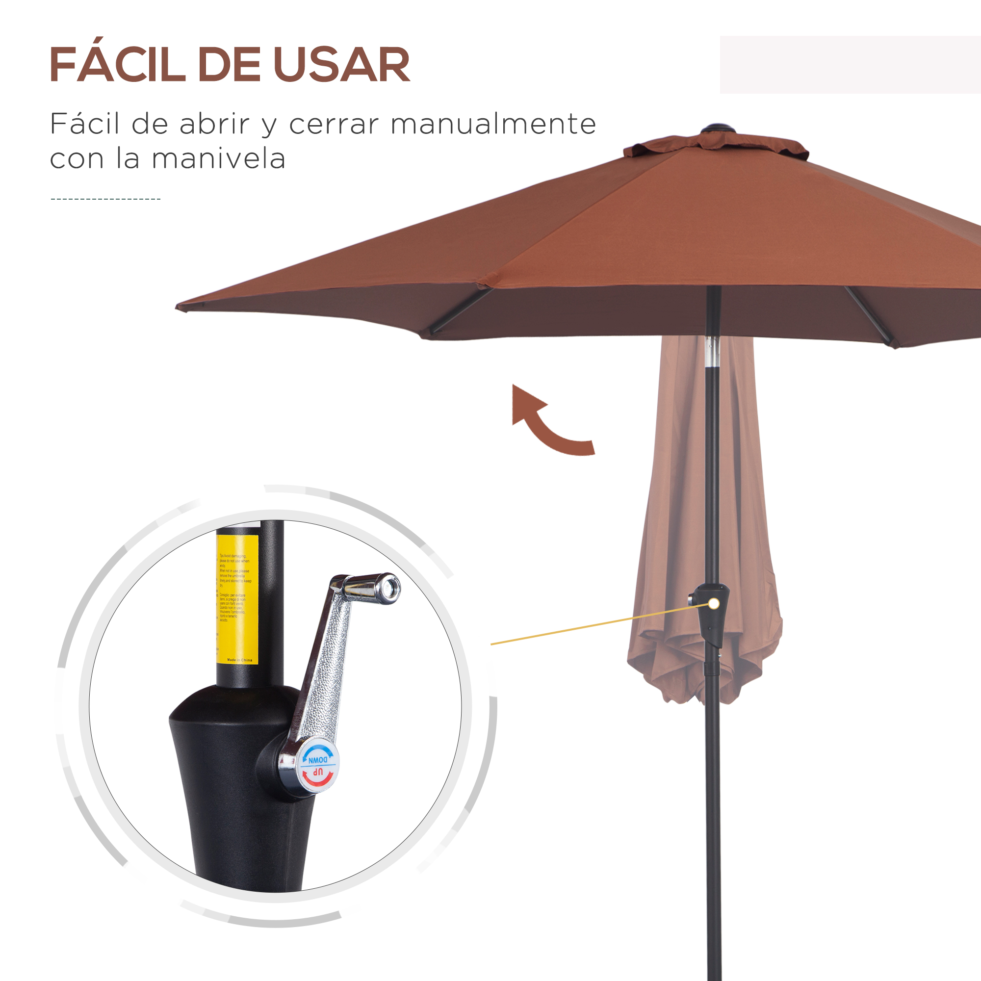 Guarda-sol de jardim marrom Outsunny