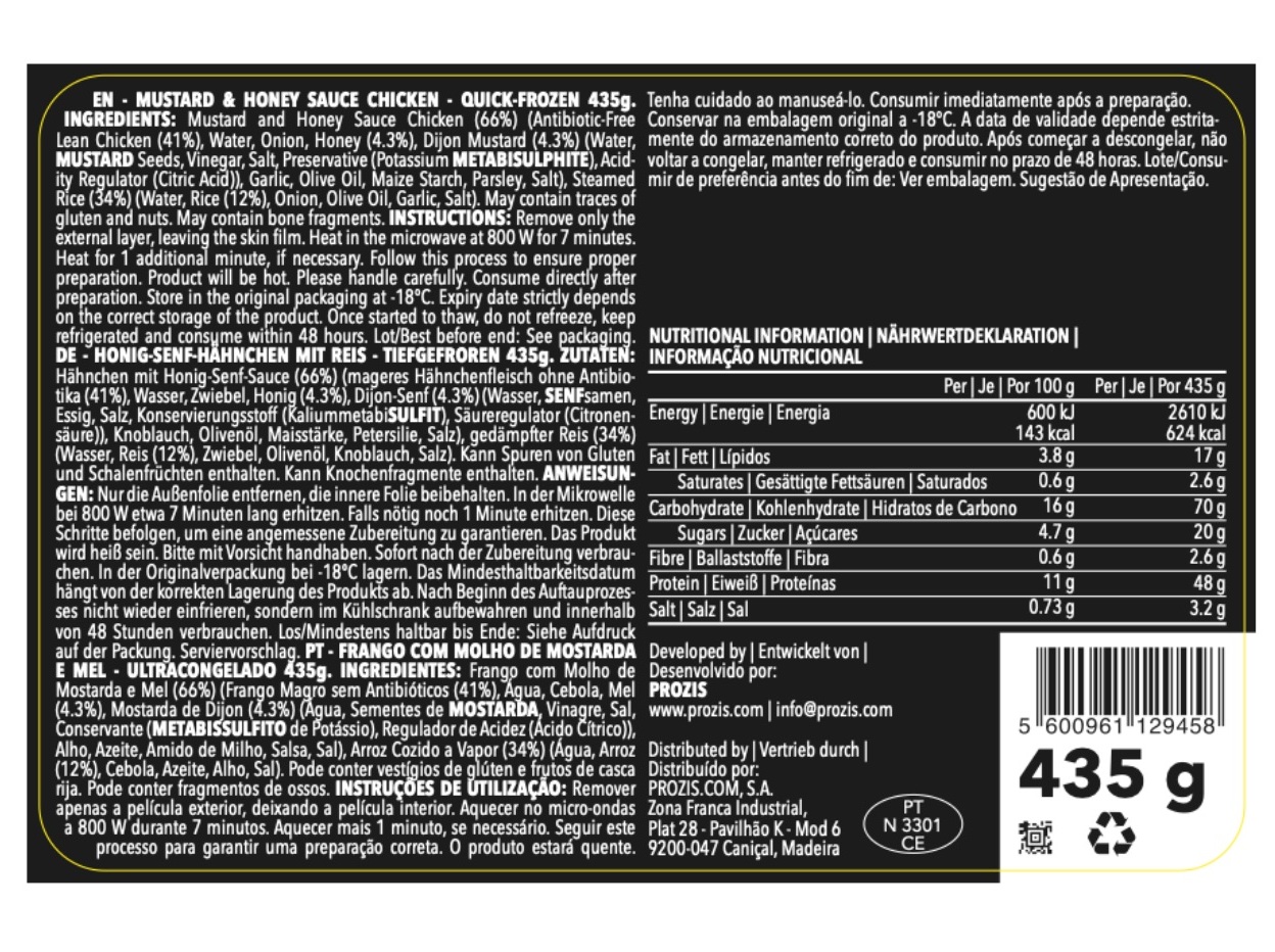 REFEIÇÃO HIPERPROTEICA PROZIS FRANGO MEL E MOSTARDA 435G