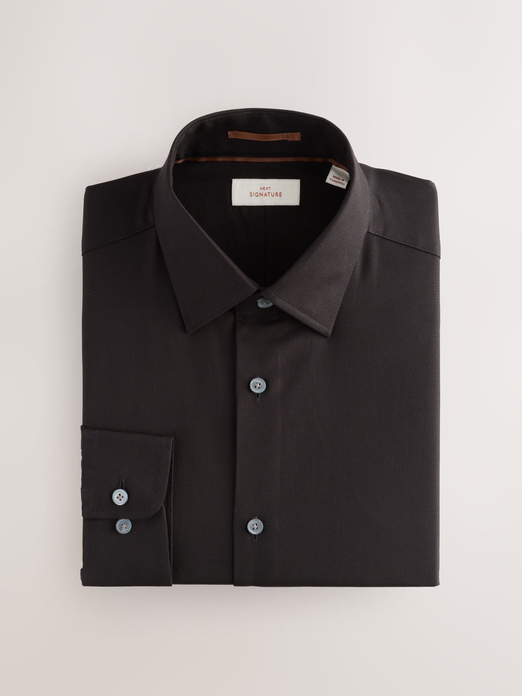 Zwart - Slim Fit - Signature 100% katoenen overhemd met textuur