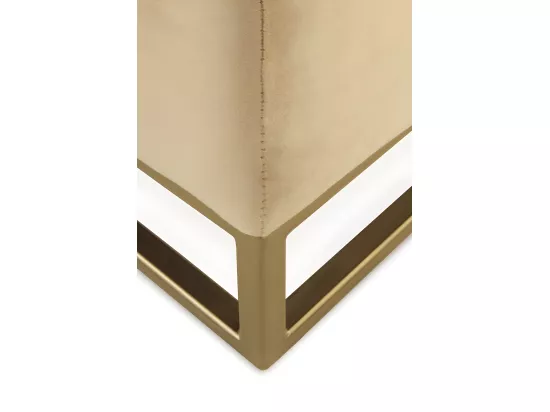 Pouf tapissé en velours moutarde avec base dorée
