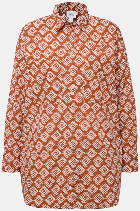 Oversized-Hemd, Allover-Print, Hemdkragen, Langarm, Unisex