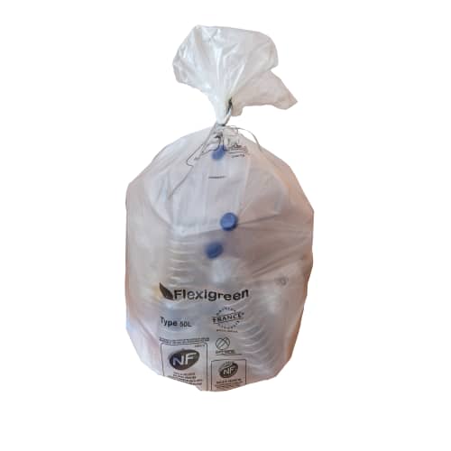 Sacs poubelle 50L flexigreen NFE  transparent 22µ lien classique Jet'sac