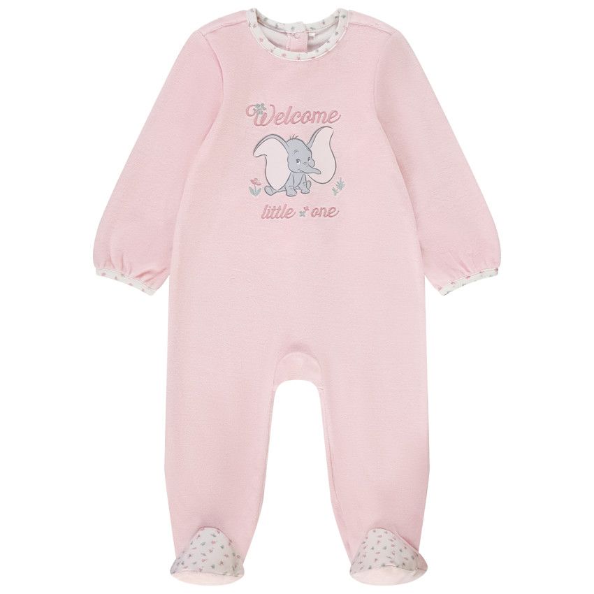 Dors-bien en velours Dumbo Disney pour bébé fille avec ouvertures différentes selon l'âge - Rose