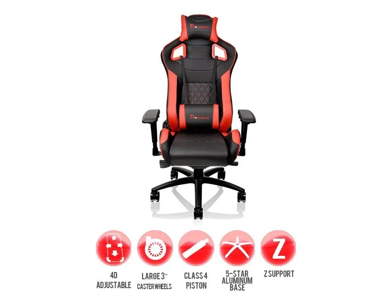 Ttesports GT-Fit 100 - Stol - armstøtter - T-formet - drejeled - aluminium, PVC, stål, kunstig læder, high-density skum - sort, rød