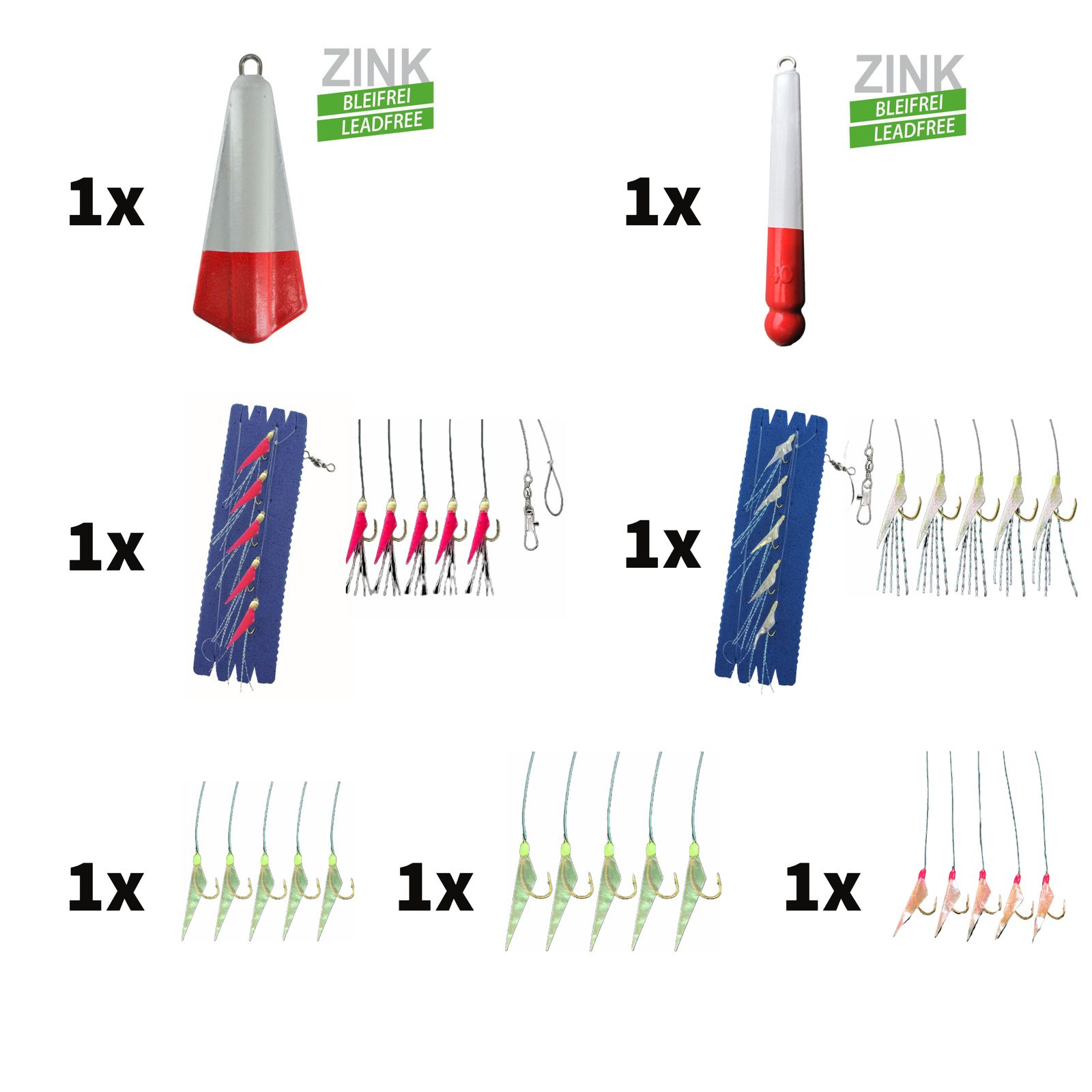 Angelset Hering Gr.L 8 Teile 1x Setzkescher 5x Vorfach 2x Blei