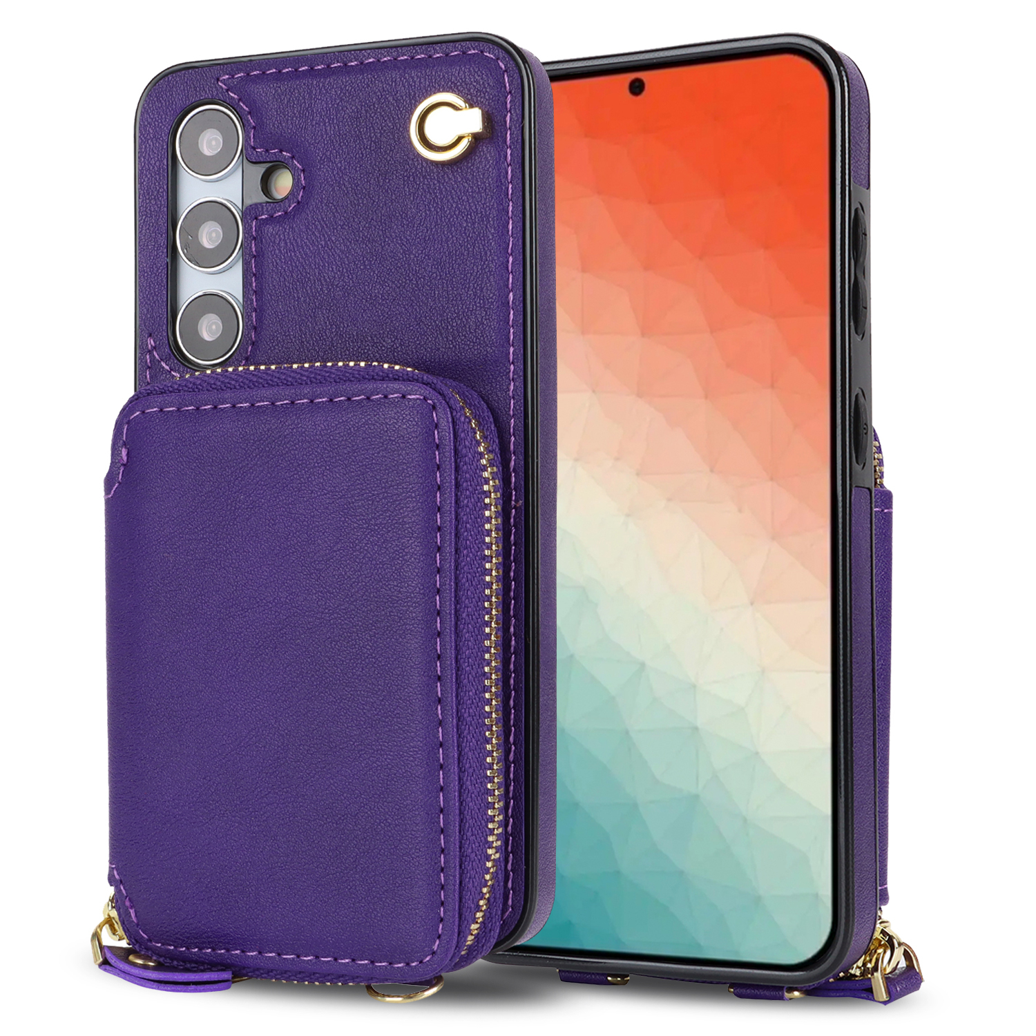 Samsung Galaxy S24  Plus Necklace Leder Schutz Hülle mit Kartenfächer   Handykette (140cm) - Violett