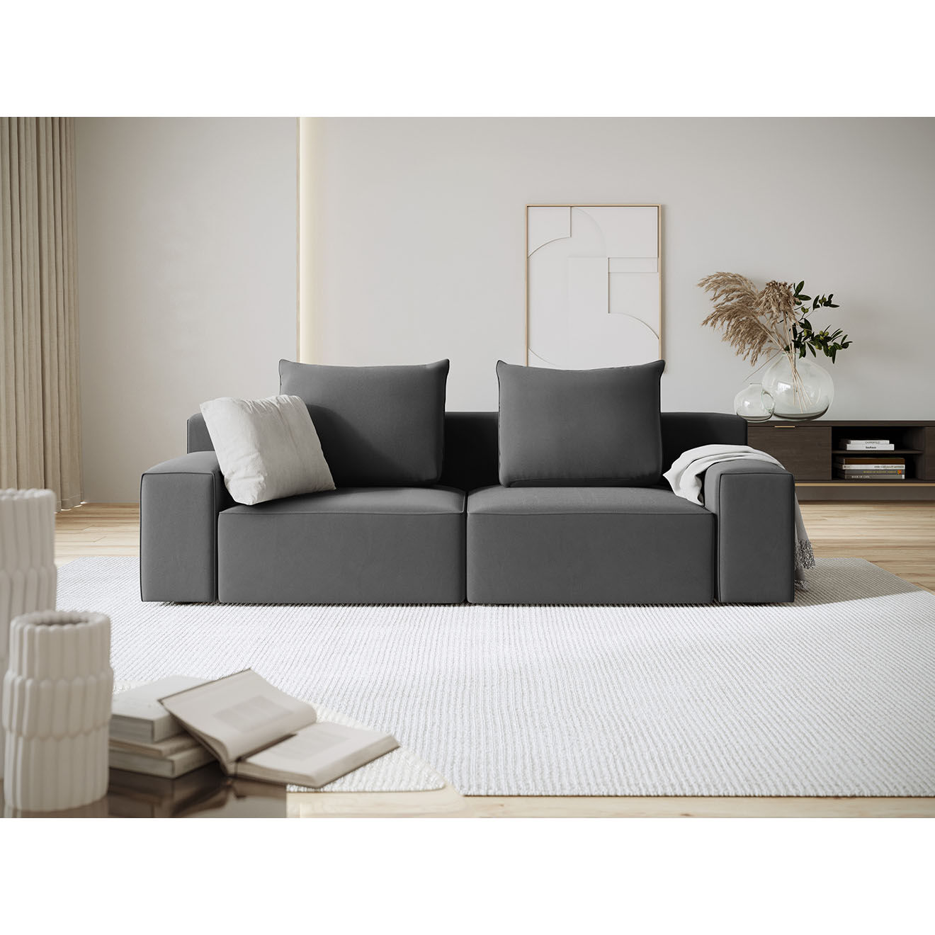 Mazzini Sofas Canapé Velours Ivy 3 Places gris foncé - 210x105x89 cm