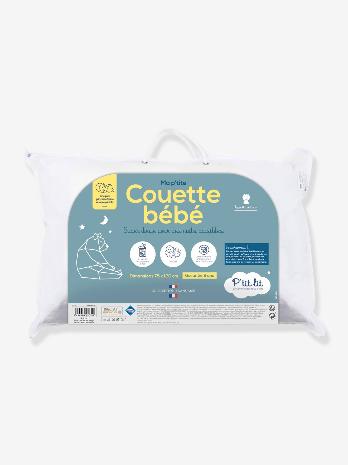My Little Nordic Baby Infantil Antiácaro 75 x 120 cm Mon P'tit Lit Branco Claro Liso