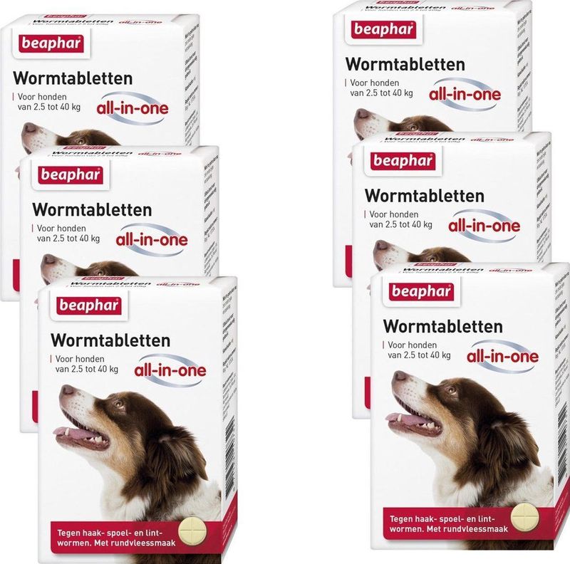 Beaphar - All-in-one Ontworming Tabletten - 6 Stuks - Voor Honden 2,5 - 40 kg