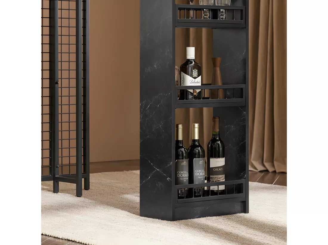 SoBuy FWT100-SCH Table de Bar avec 3 Étagères avec Surfaces de Rangement, Table pour Cuisine, Salle à Manger et Salon, Effet Marbre Cadre en Métal