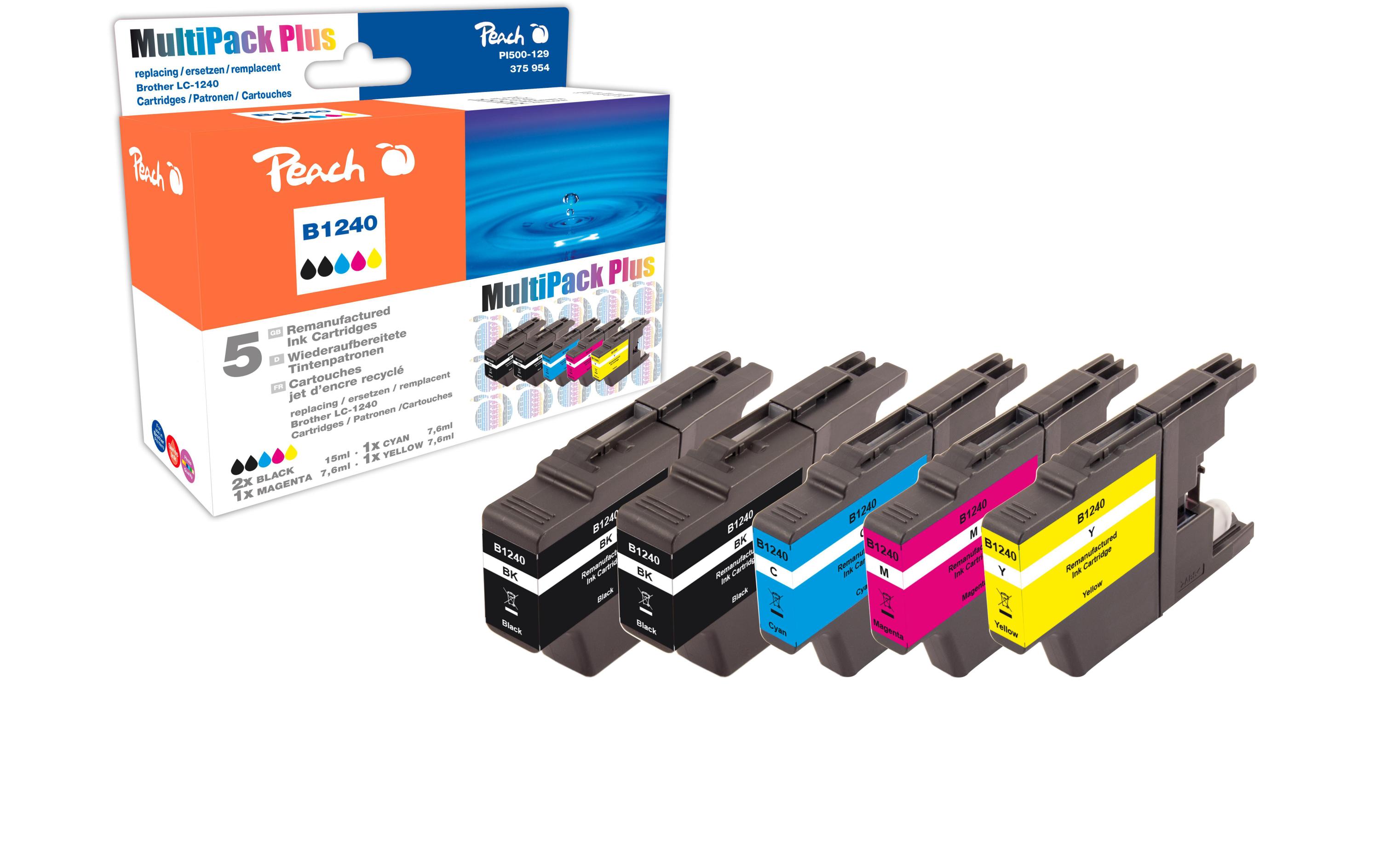 Tintenset Brother LC-1240 C, M, Y, 2x BKDruckertinte, 2x Schwarz und je 1x Magenta, Cyan und Gelb