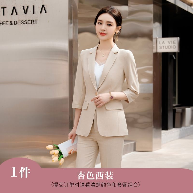 Skyheart - 3/4-mouw effen blazer met één knoop / Hoge taille rechte broek / Set