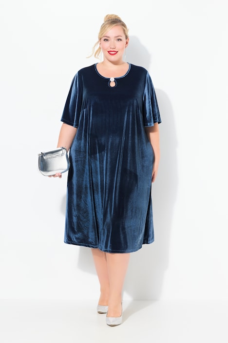 Samtkleid, A-Linie, Keyhole, Rundhals, Halbarm