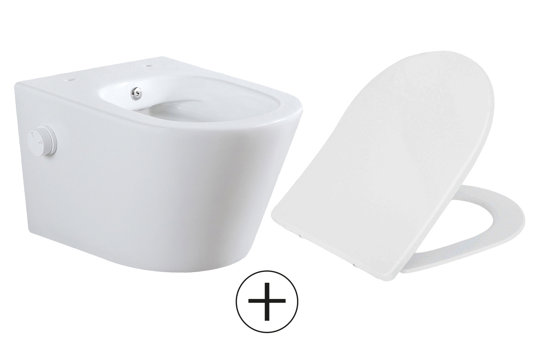 Mueller Afesta randloos toiletpot met bidetsproeier koud en dunne softclose zitting wit mat