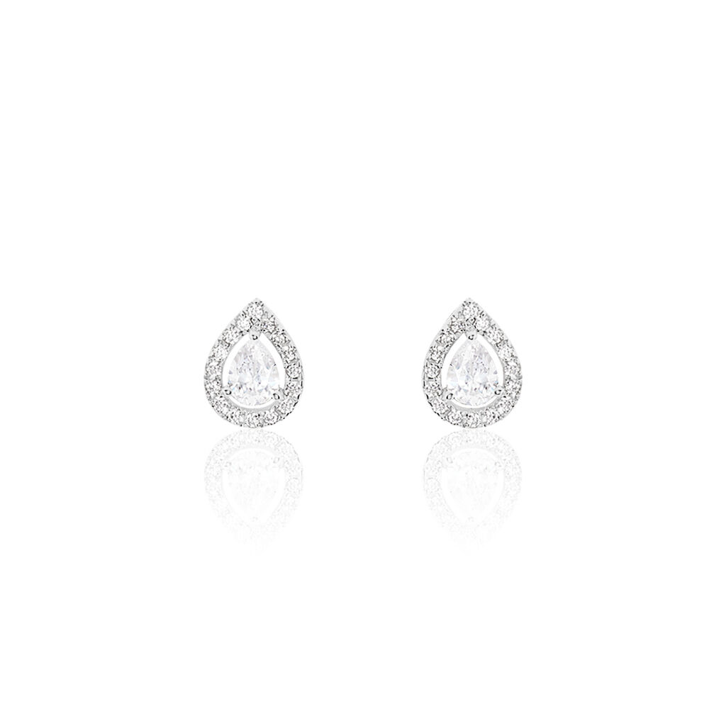 Boucles D'oreilles Puces Hildana Or Blanc Oxyde De Zirconium