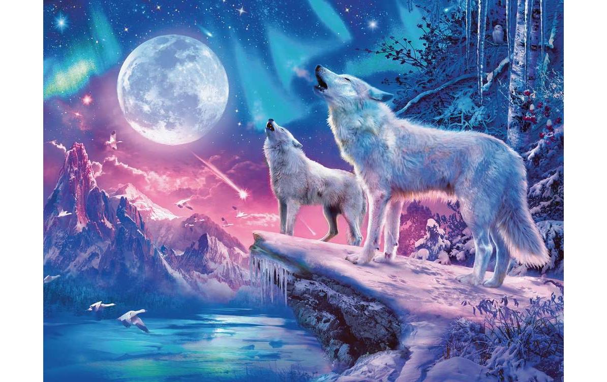 Puzzle Wolf im NordlichtLeuchtpuzzle