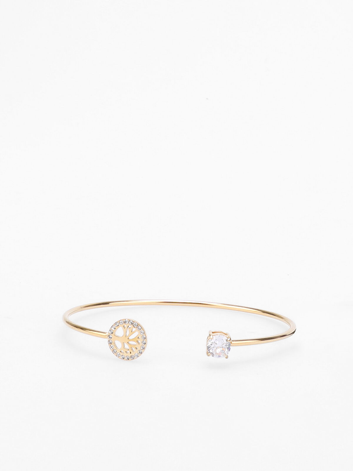 Bracelet jonc à strass et arbre de vie- Doré
