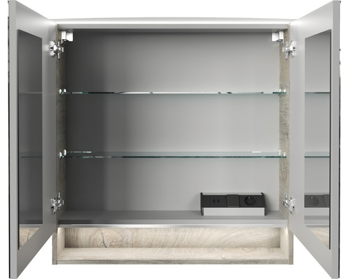 FACKELMANN spiegelkast 80 x 23,1 x 80,9 cm natuurlijk eiken 2-deurs LED