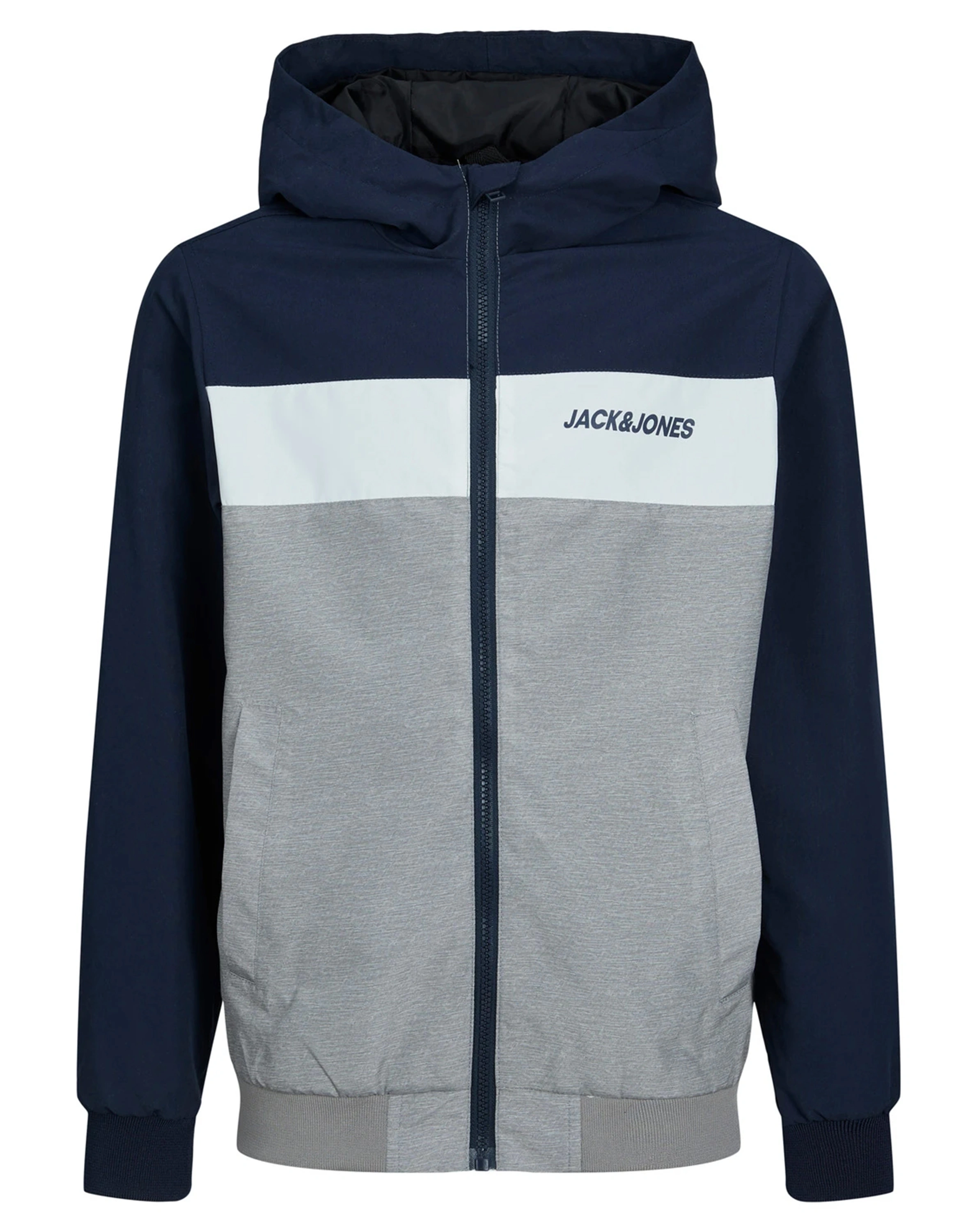 Softshelljacke JJERUSH BLOCKING HOOD BOMBER in grau/blau
