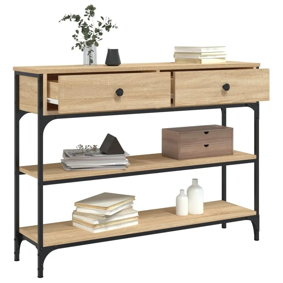 vidaXL - Wandtafel met 2 lades 2 schappen - Sonoma eiken - Hout - 100x25x75 cm