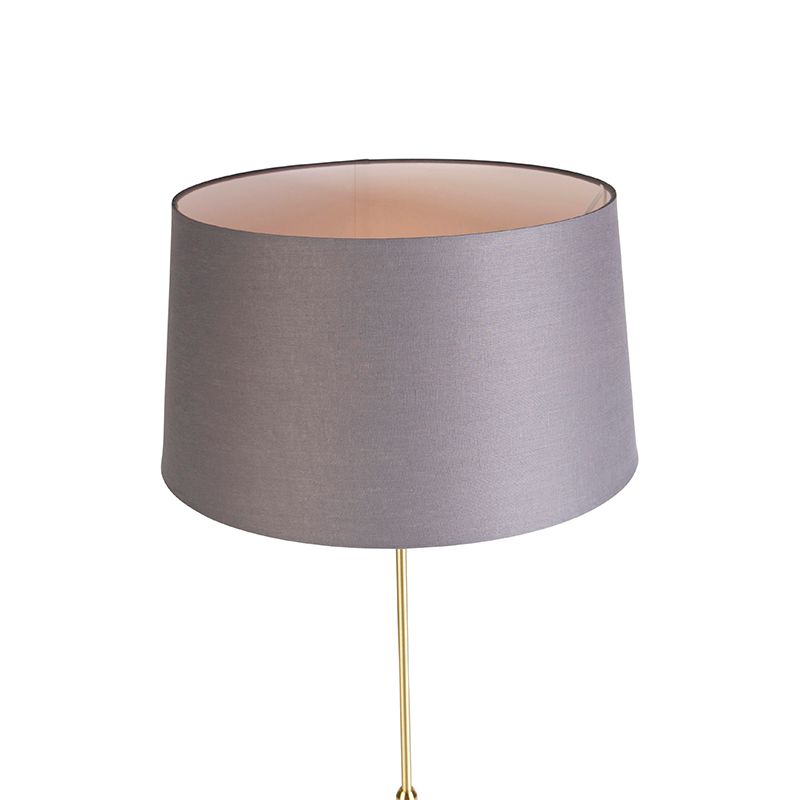 Vloerlamp goud/messing met linnen kap grijs 45 cm - Parte